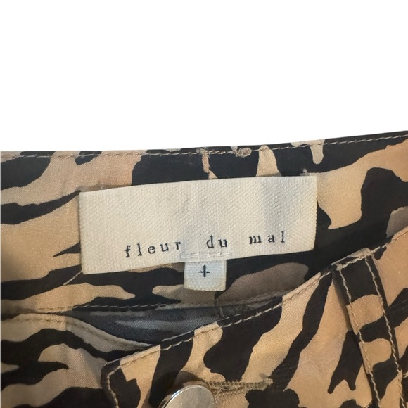 Fleur du Mal Tan Black 100% Silk Animal Print Wide Leg Pants, Size 4 - Picture 5 of 5